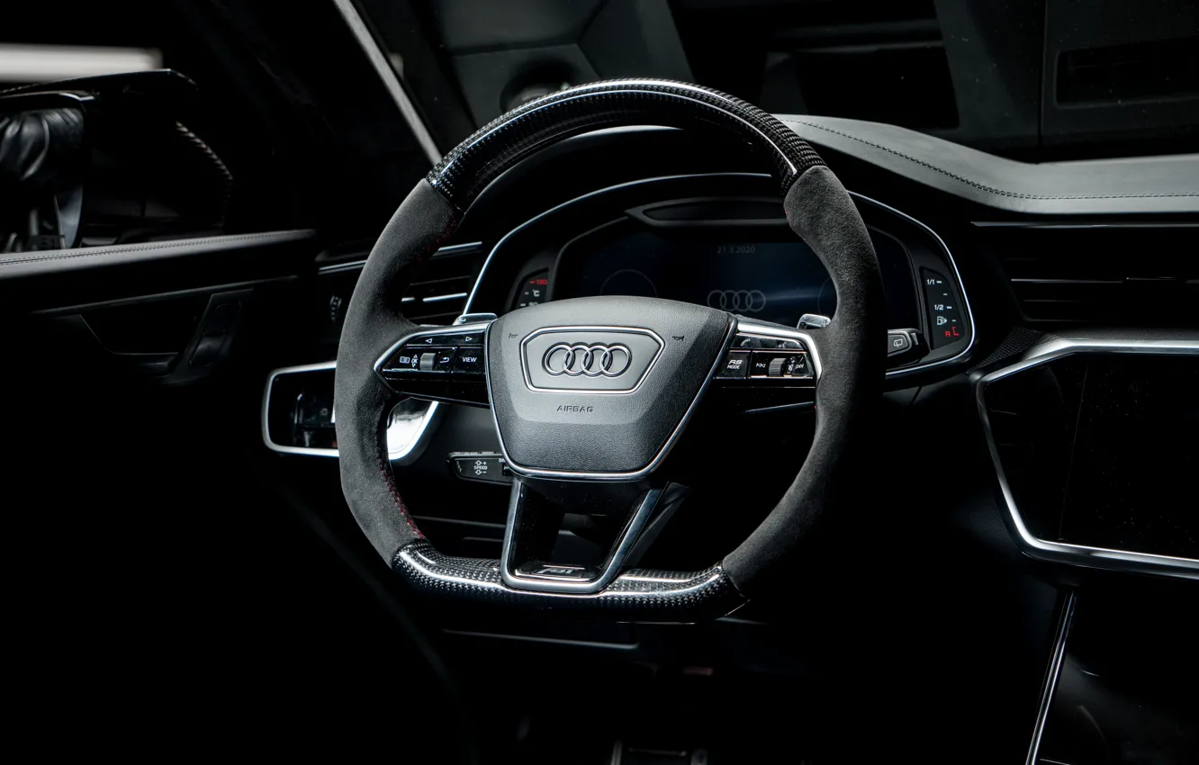 Фото обои Audi, руль, салон, ABT, универсал, TFSI, RS 6, 2020