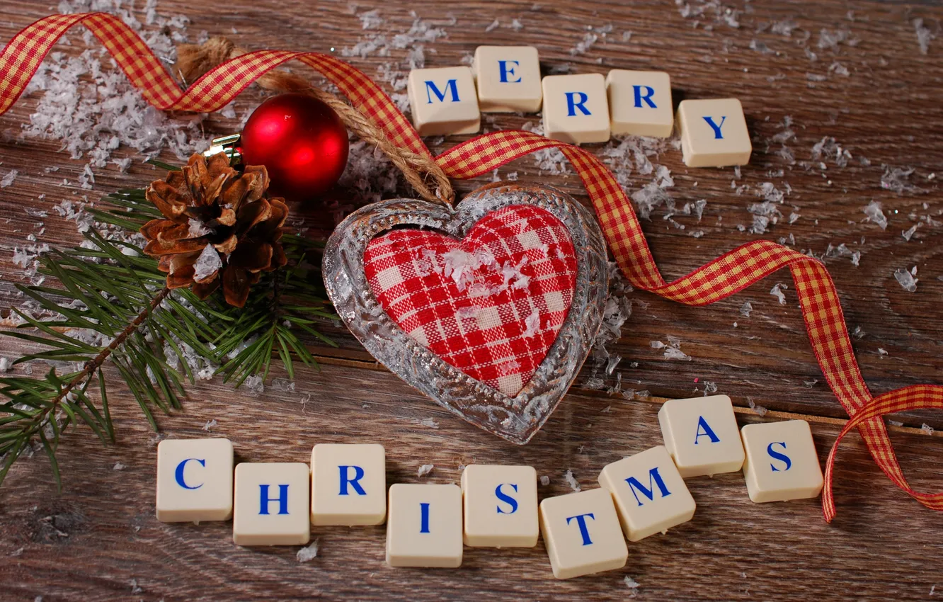 Фото обои зима, праздник, шары, сердце, balls, heart, winter, Merry Christmas