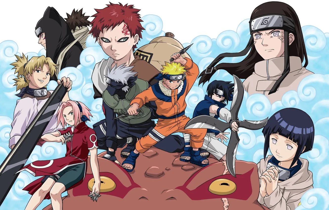 Фото обои NARUTO, KANKURO, NEDJI, TEMARI, GARA, SAKURA, HINATA, SASKE