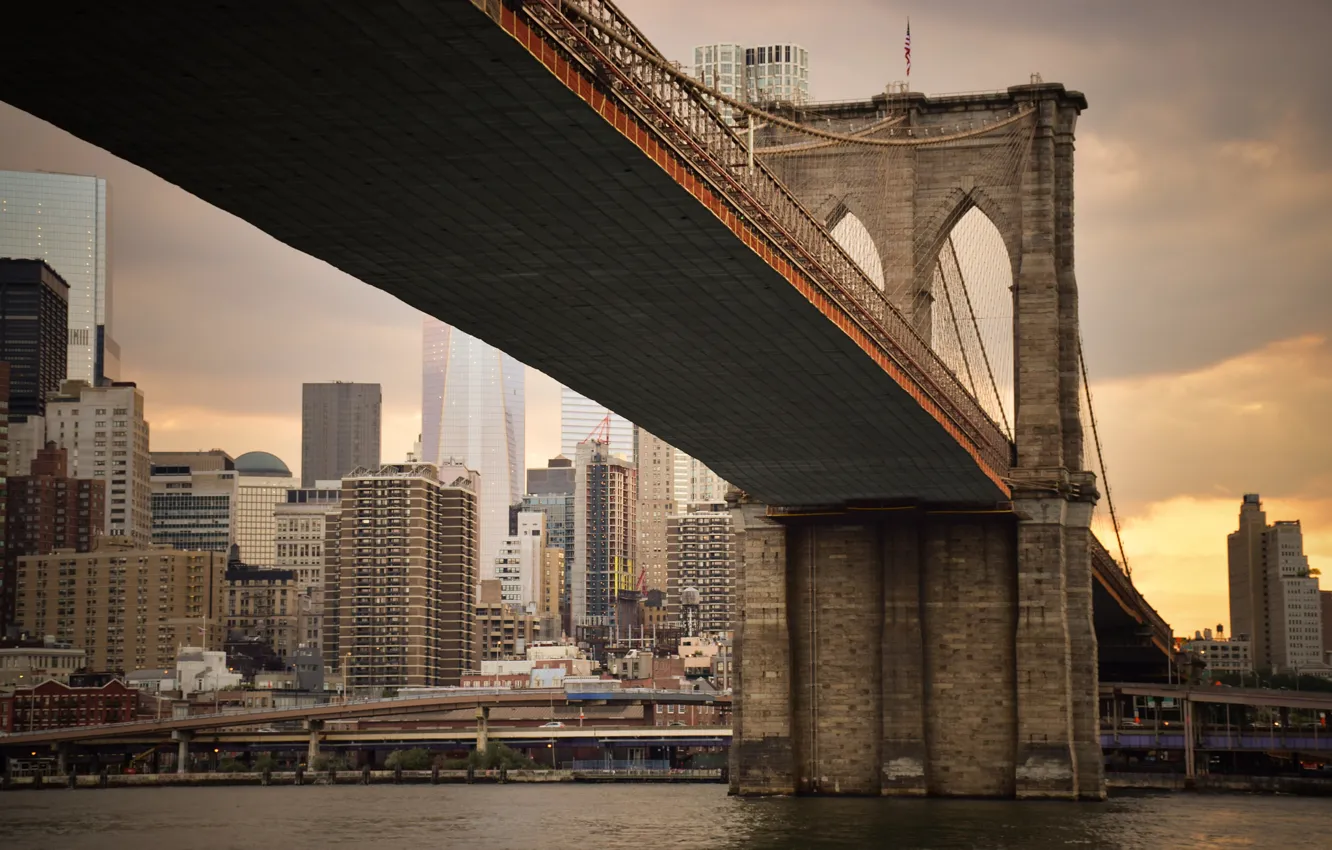 Фото обои город, здания, Нью-Йорк, Бруклинский мост, Brooklyn Bridge