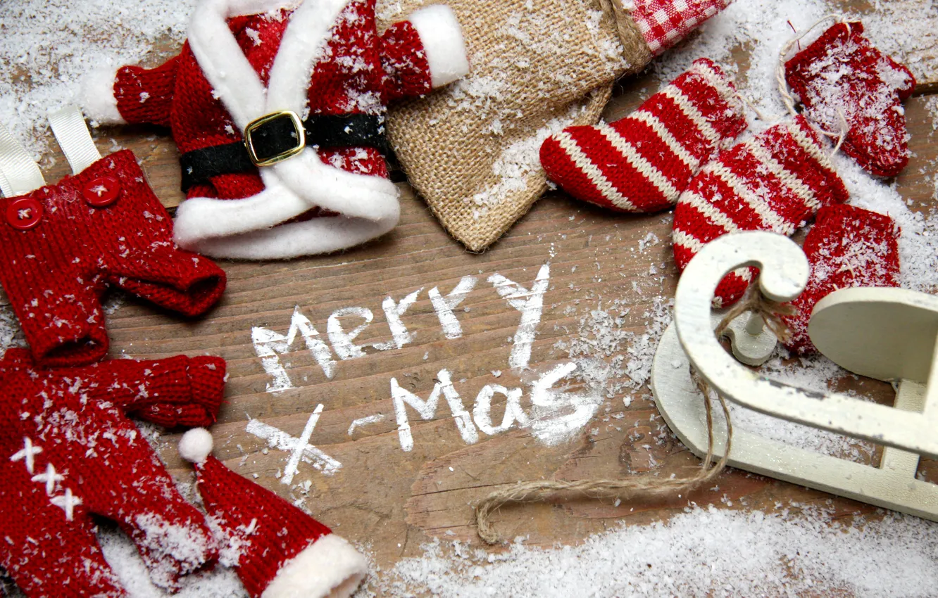 Фото обои снег, праздник, игрушки, вещи, Рождество, декорации, Christmas, санки
