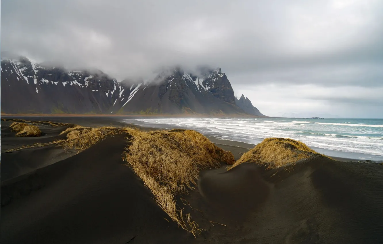 Фото обои пляж, горы, океан, Исландия