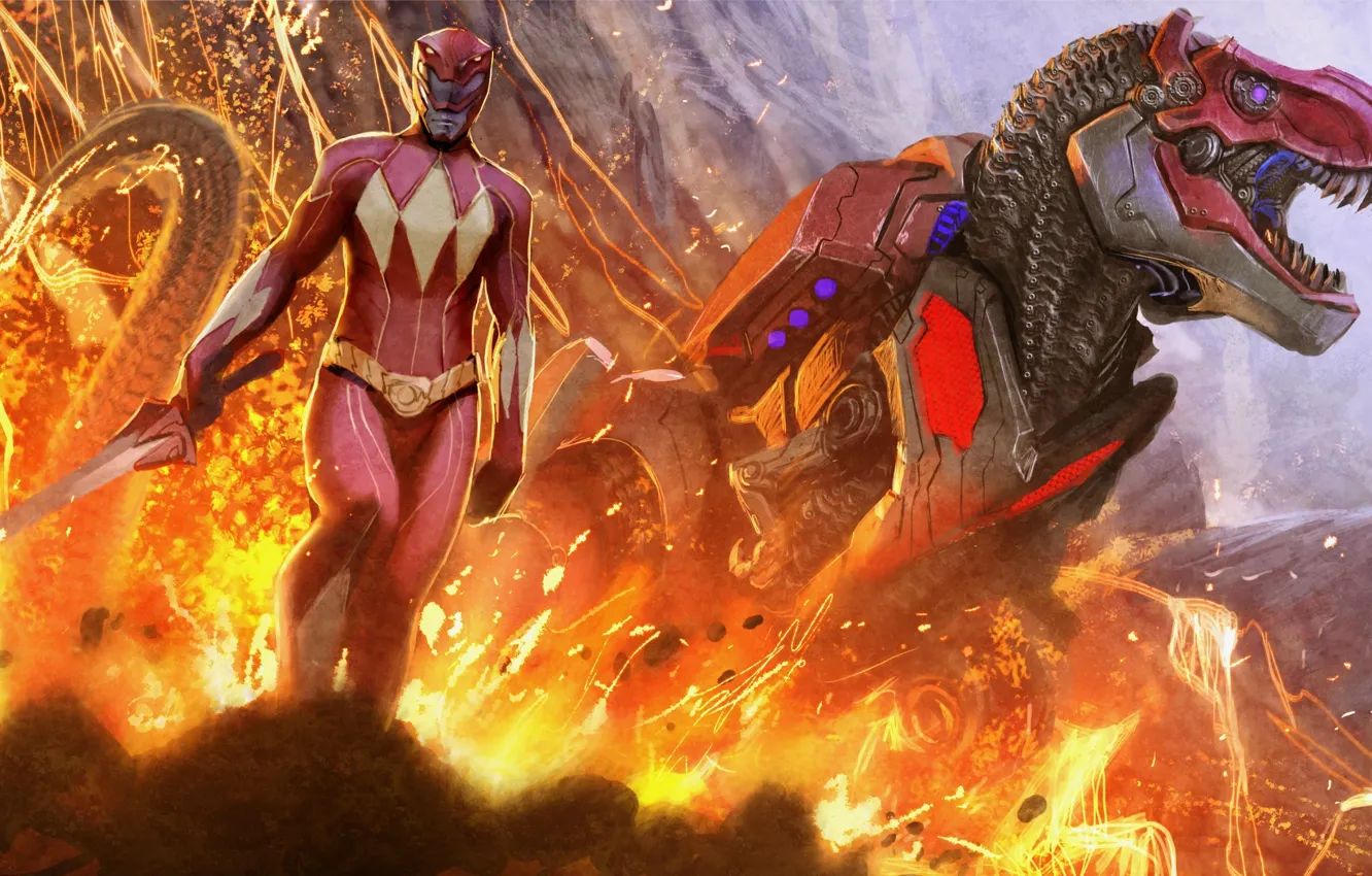 Фото обои Power Rangers, Красный Рейнджер, Могучие рейнджеры, red ranger, Q-Rex
