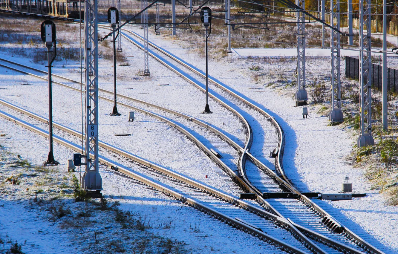 Фото обои city, winter, snow, train, tracs