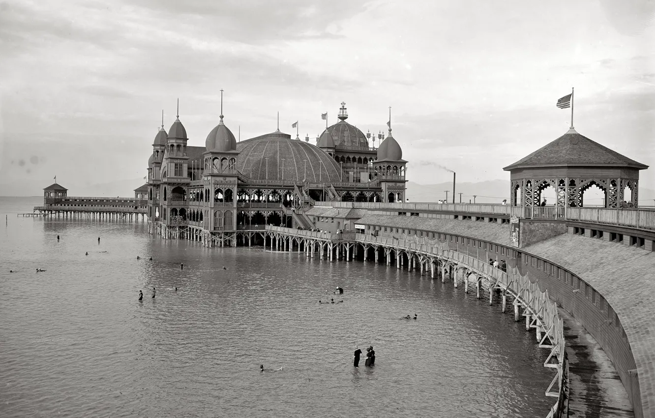 Фото обои море, ретро, пирс, США, 1900-й год