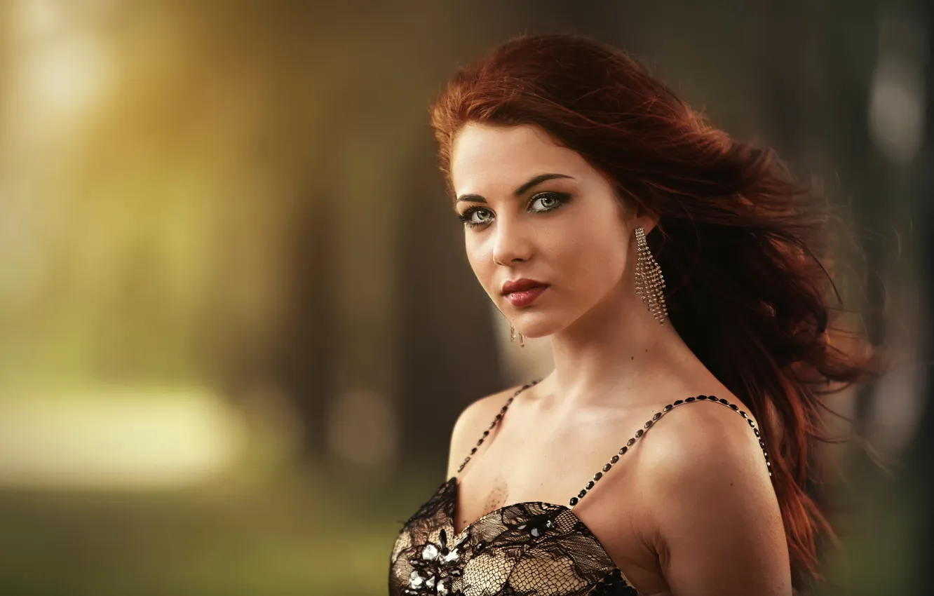 Фото обои взгляд, портрет, Red head