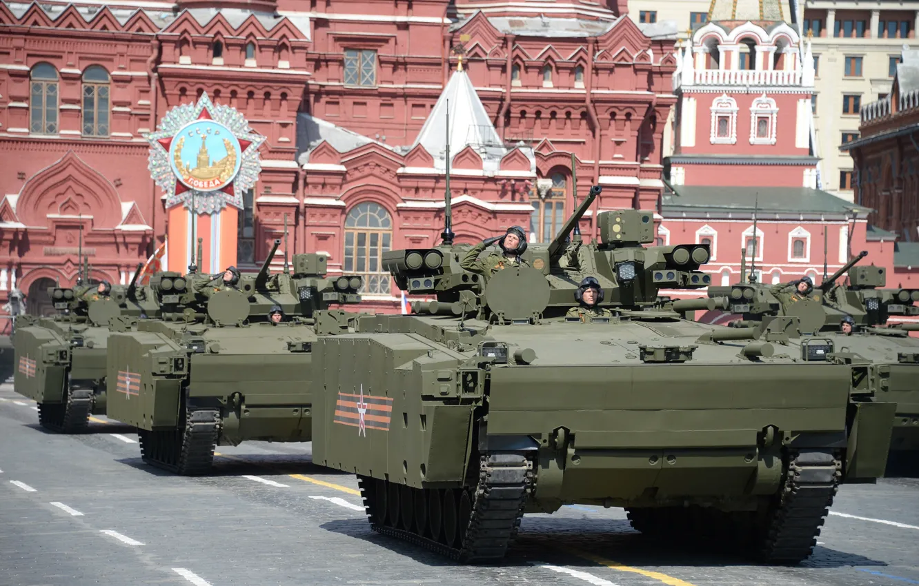 Фото обои парад, красная площадь, Бронетранспортер, боевая машина, пехоты, Курганец-25