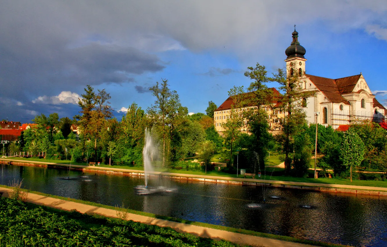 Фото обои город, дома, Германия, водный канал, Ehingen
