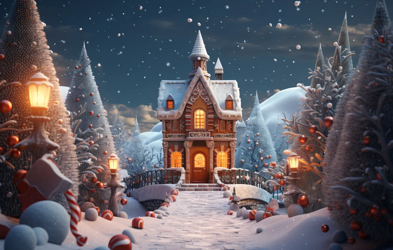 Фото обои зима, снег, Новый Год, деревня, Рождество, домики, house, new year