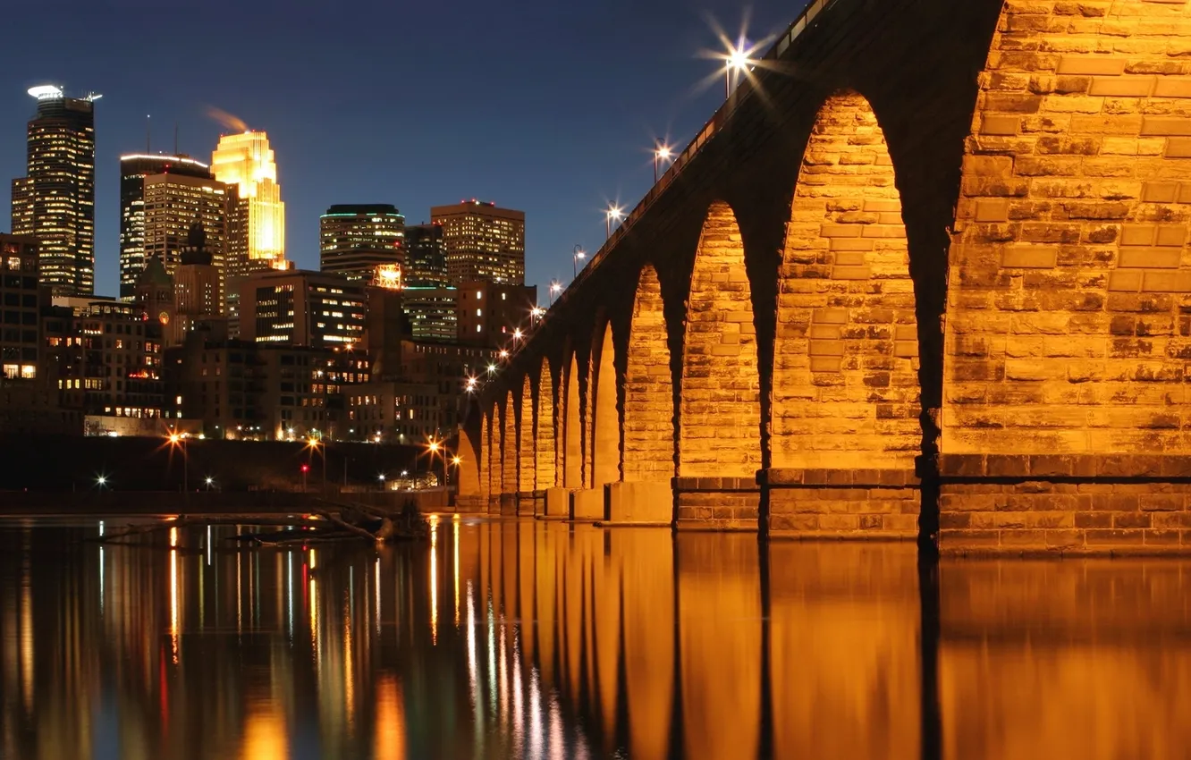 Фото обои мост, город, река, Миннеаполис, Миссисипи