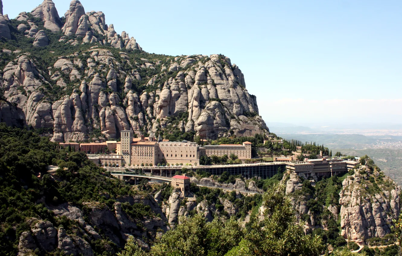 Фото обои горы, камни, скалы, панорама, Испания, монастырь, Monastery of Montserrat