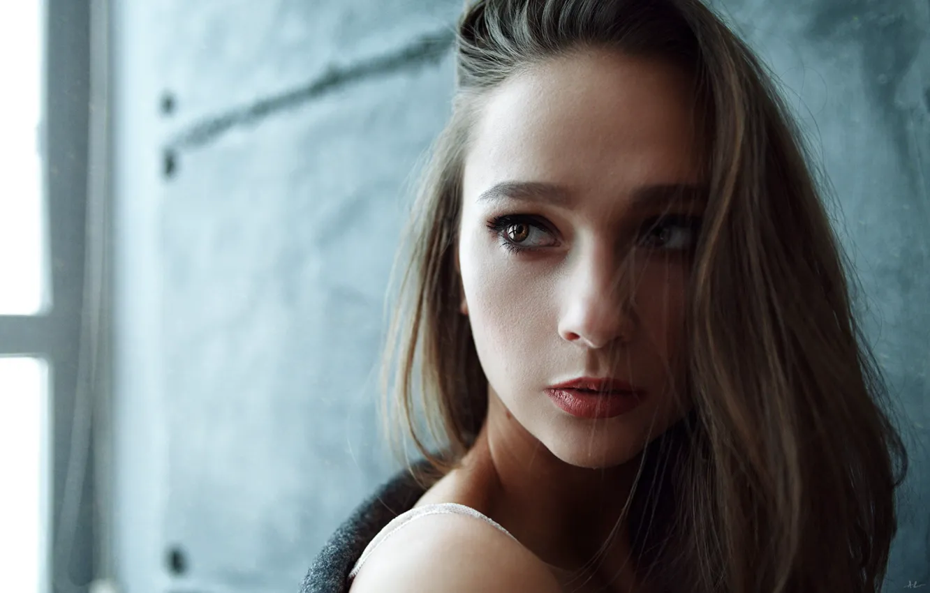 Фото обои girl, long hair, brown hair, brown eyes, photo, photographer, model, lips