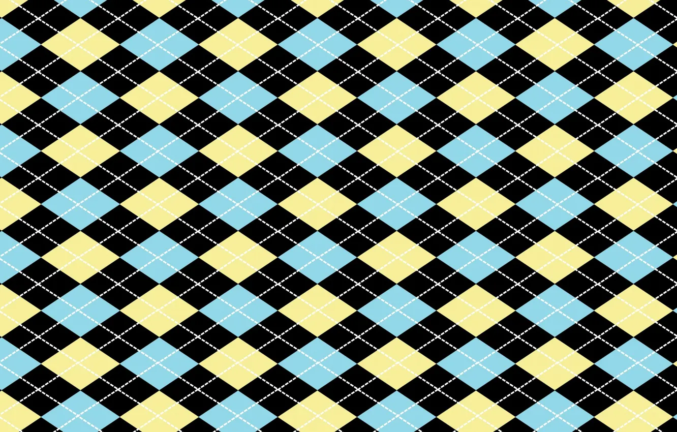 Фото обои линии, фон, Blue, background, Yellow, ромбы, Pattern