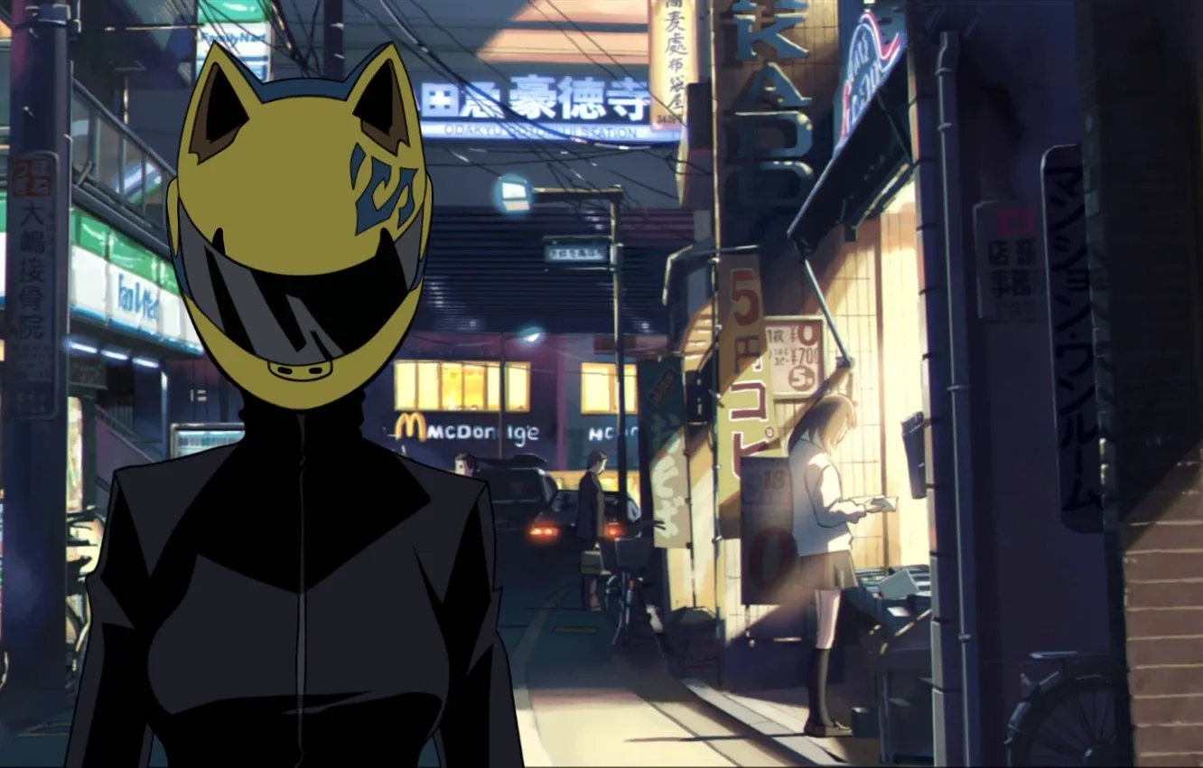 Фото обои девушка, город, шлем, уши, durarara!!, byousoku 5 centimetre