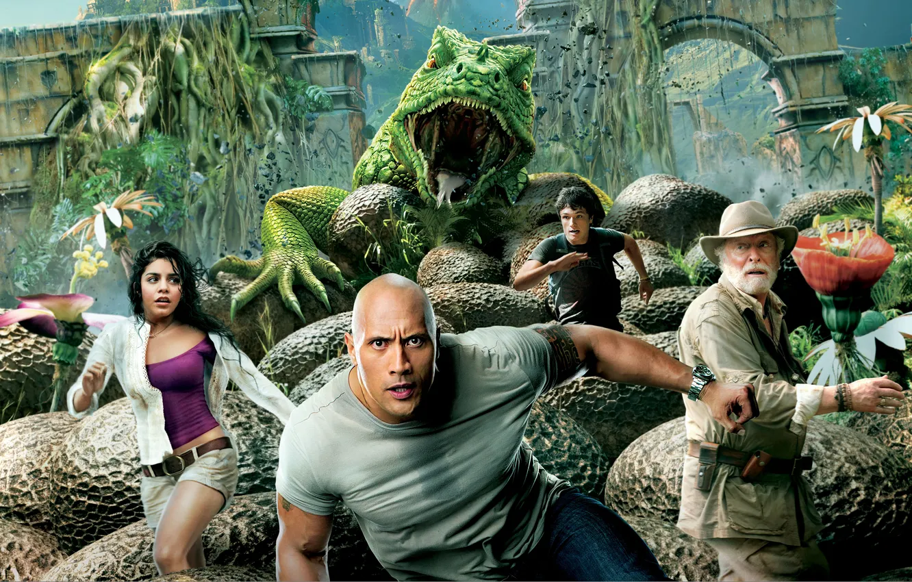 Фото обои Дуэйн Джонсон, Dwayne Johnson, Ванесса Энн Хадженс, Michael Caine, Майкл Кейн, Vanessa Anne Hudgens, Джош …