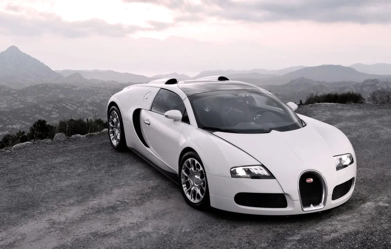 Фото обои Авто, Белый, Bugatti, Капот, Veyron, Фары, Люкс, Спорткар