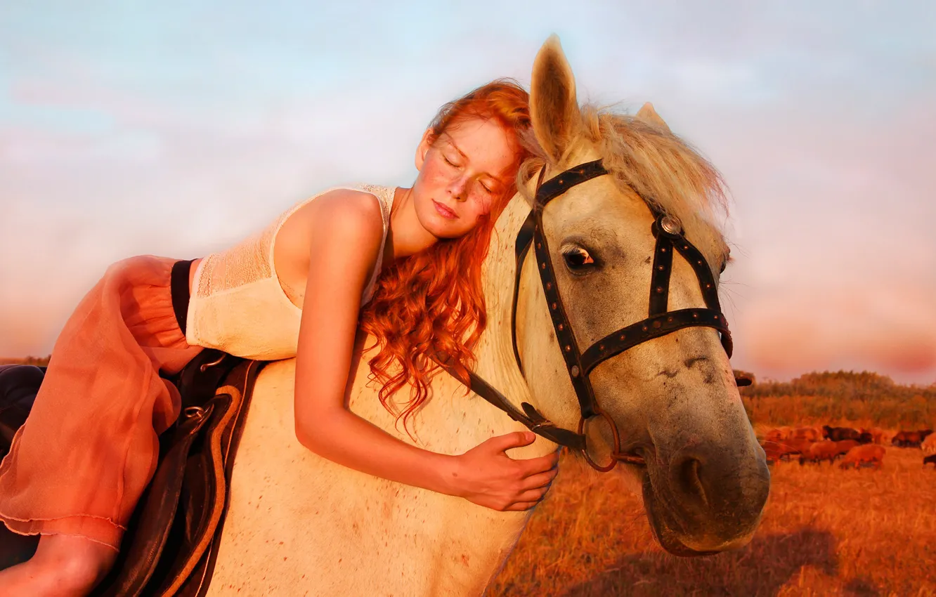 Фото обои настроение, конь, лошадь, девочка, рыжая, рыжеволосая, Инна Донцова