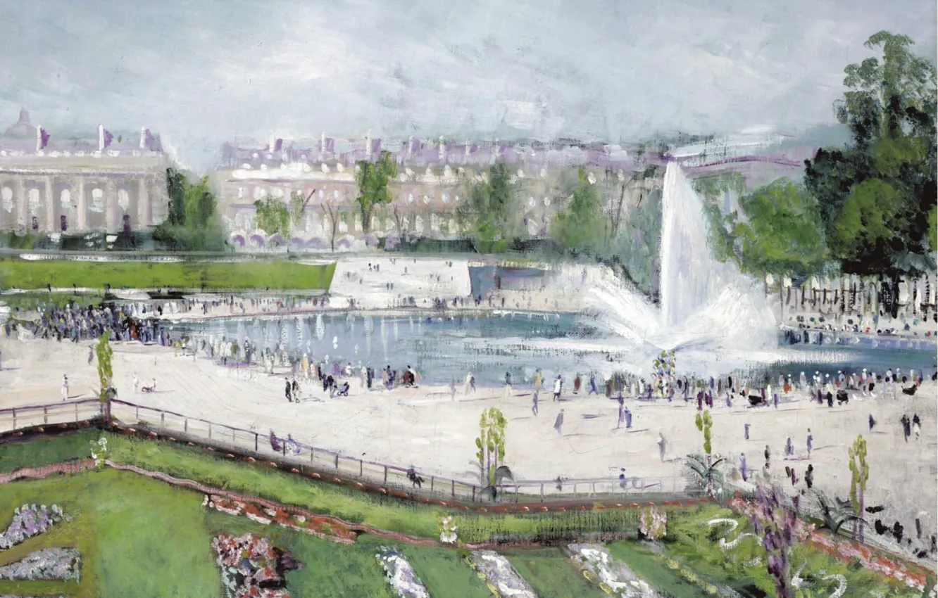 Фото обои картина, городской пейзаж, Сад Тюильри, Люсьен Адрион, Lucien Adrion