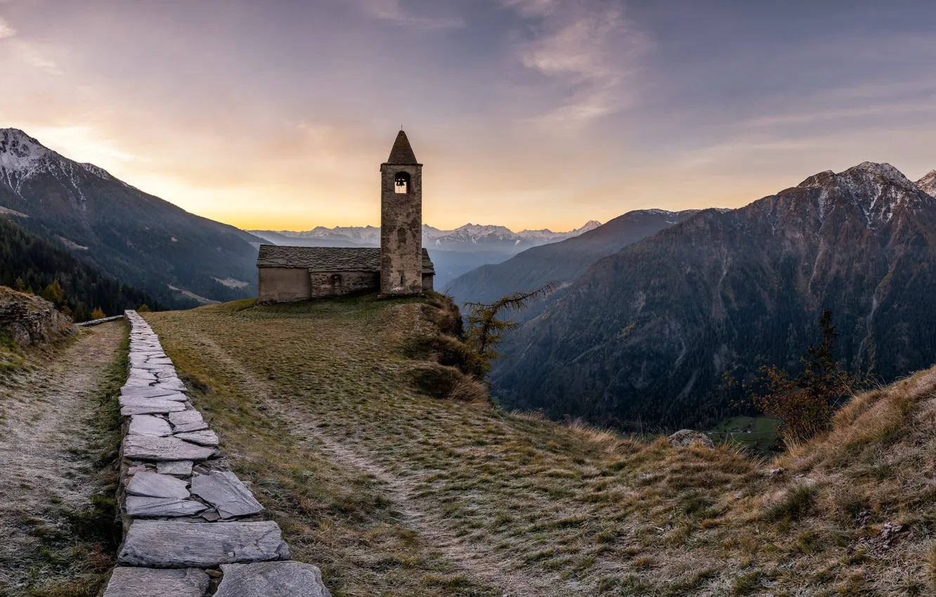 Фото обои Switzerland, Alps, Church, San Romerio