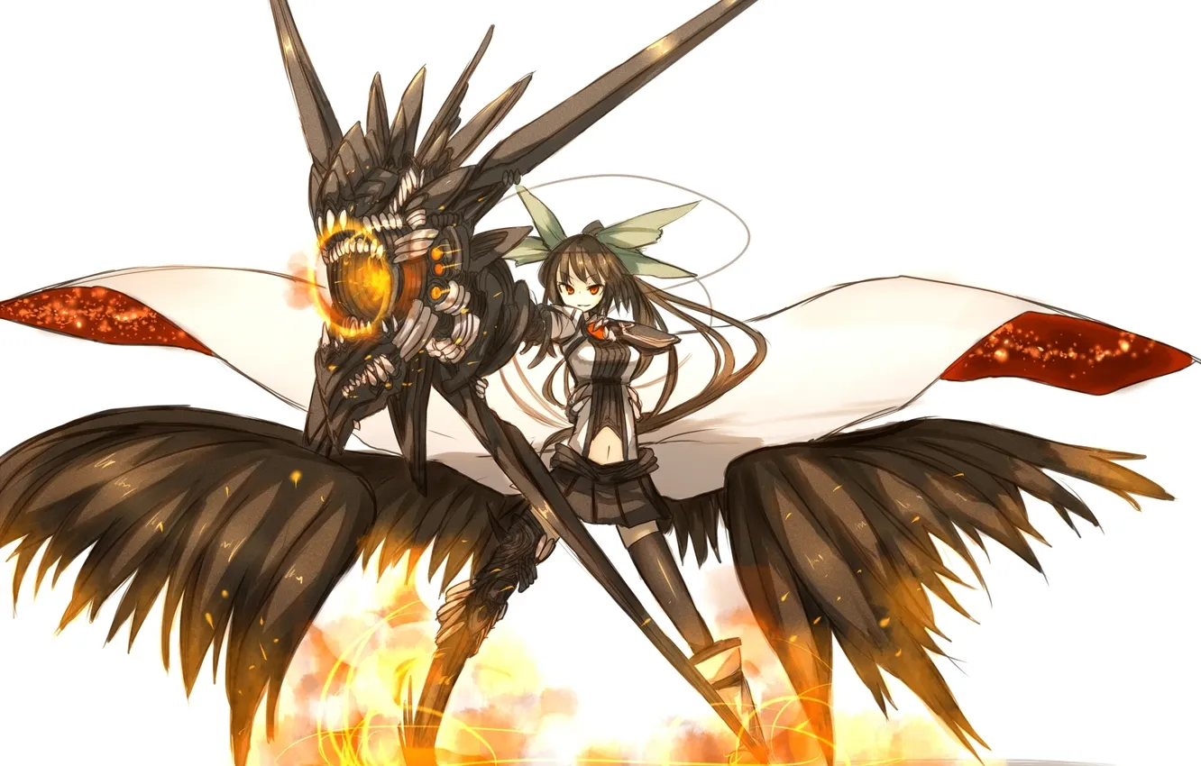 Фото обои девушка, оружие, крылья, арт, плащ, reiuji utsuho, touhou, shirogane usagi