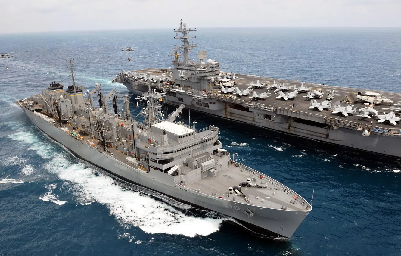 Фото обои авианосец, USS Ronald Reagan, USNS Bridge