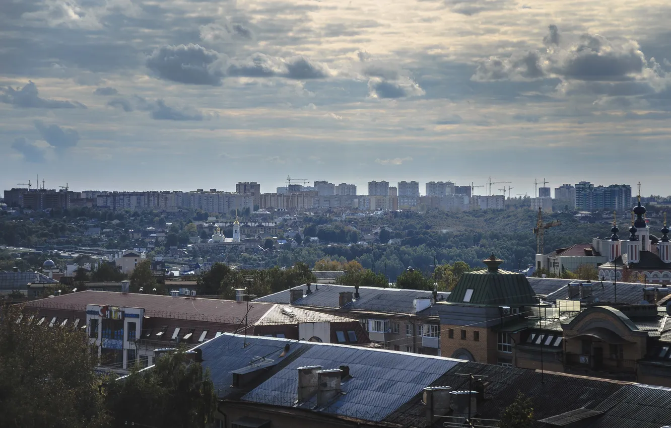Фото обои небо, облака, город, крыши, Россия, Russia, Калуга, Kaluga