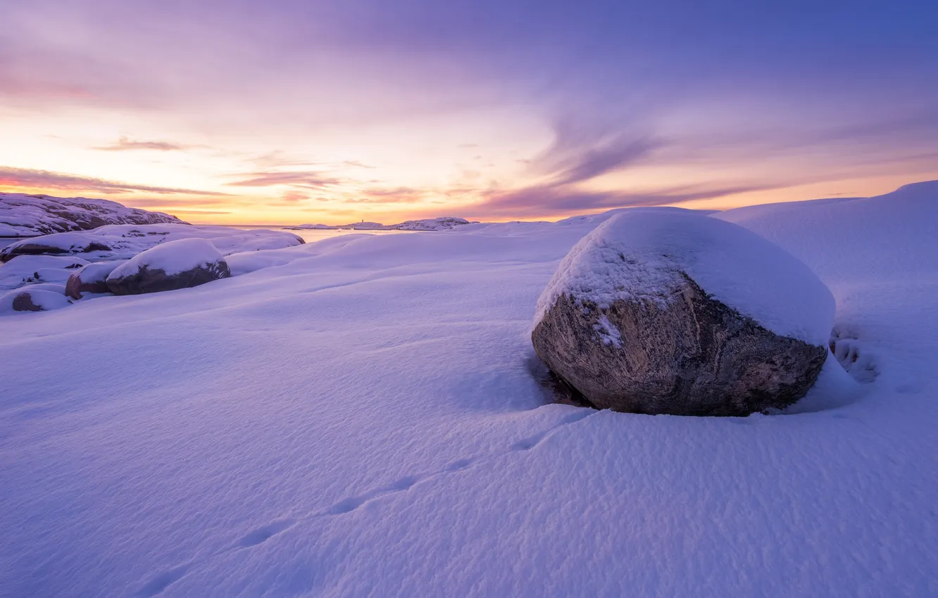 Фото обои зима, снег, камень