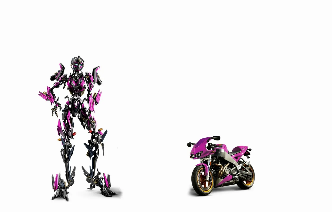 Фото обои белый, фон, фантастика, трансформер, мотоцикл