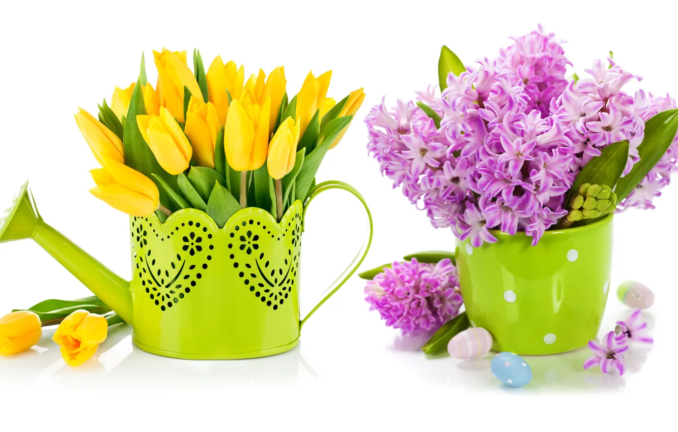 Фото обои яйца, букет, тюльпаны, flowers, tulips, spring, easter, гиацинты