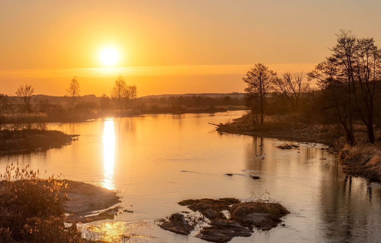 Фото обои закат, природа, река