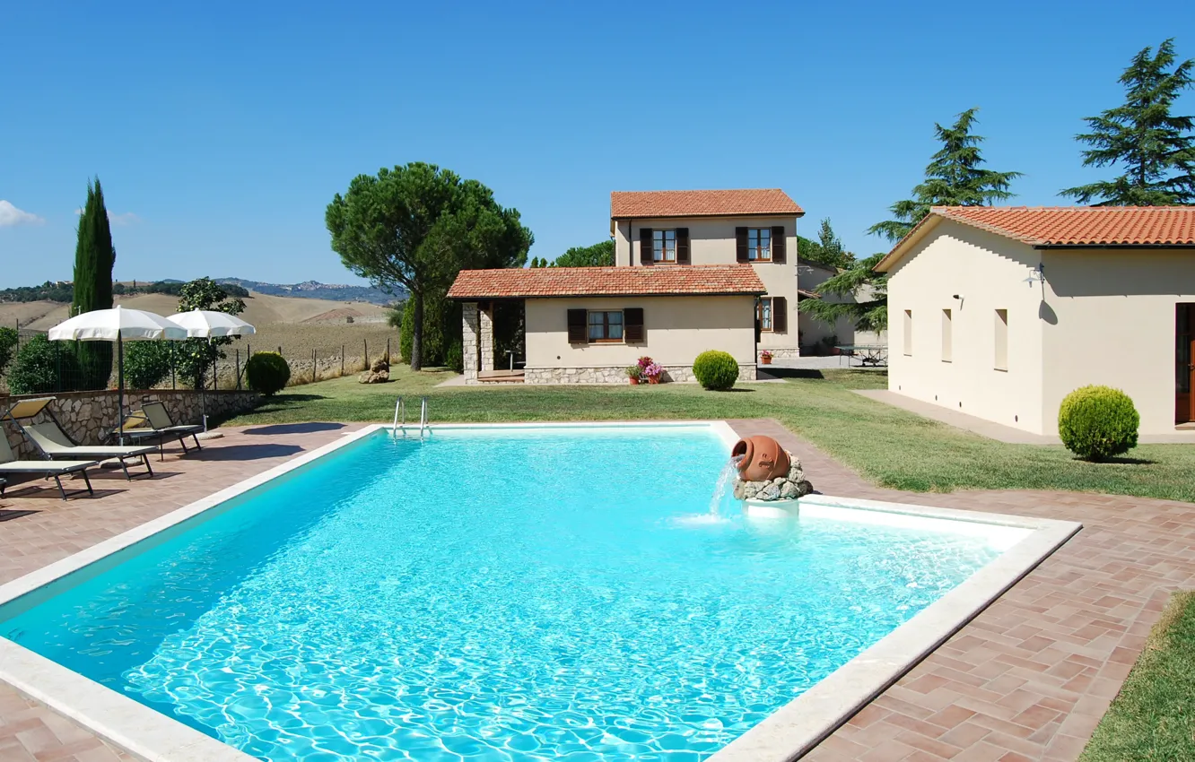 Фото обои вилла, бассейн, Италия, Italy, Siena, Villa Del Grano, средиземноморская архитектура