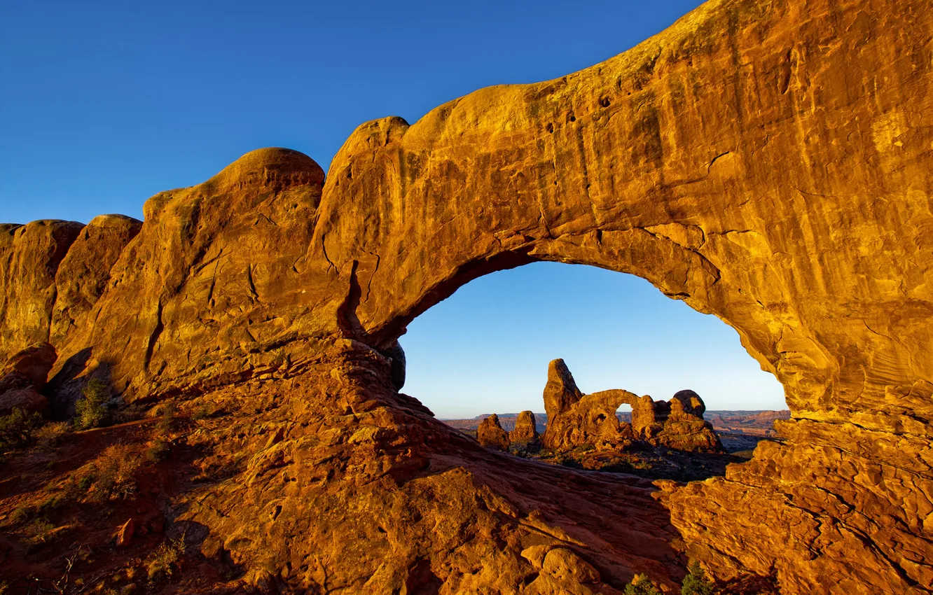 Фото обои небо, горы, скала, арка, Юта, США, Arches National Park