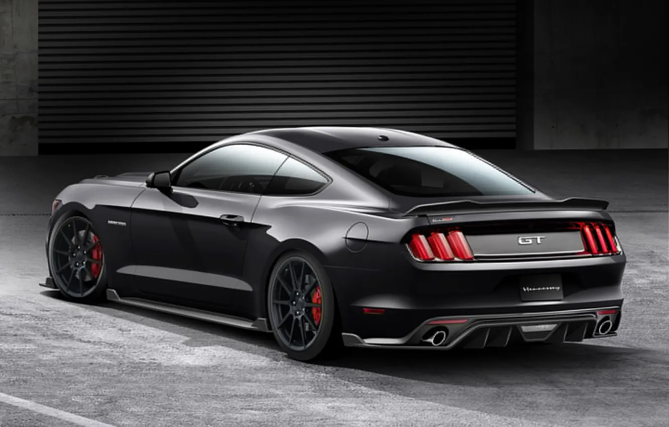 Фото обои Mustang, Ford, Black, Hennessey, Rear, 2015, Hpe700