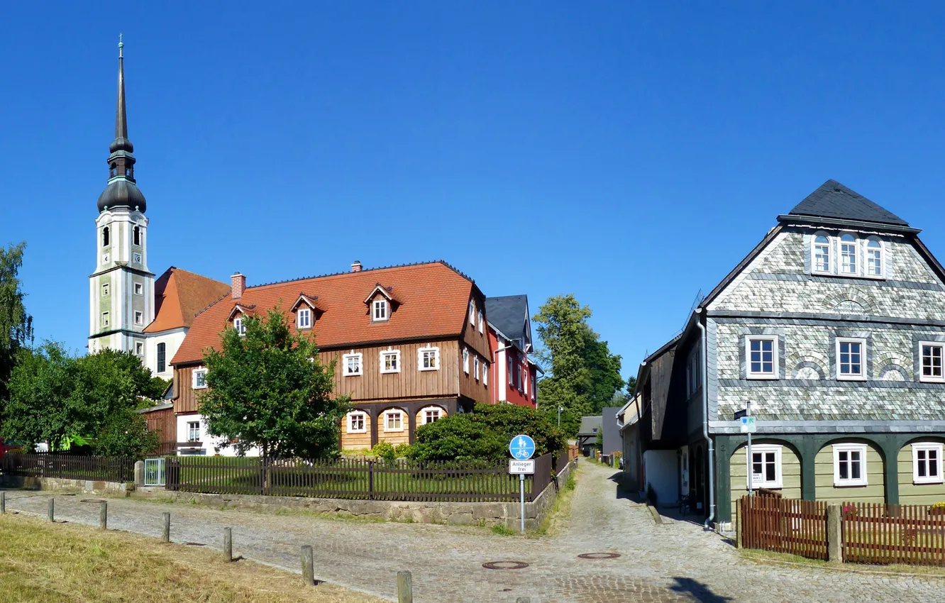 Фото обои улица, дома, Германия, церковь