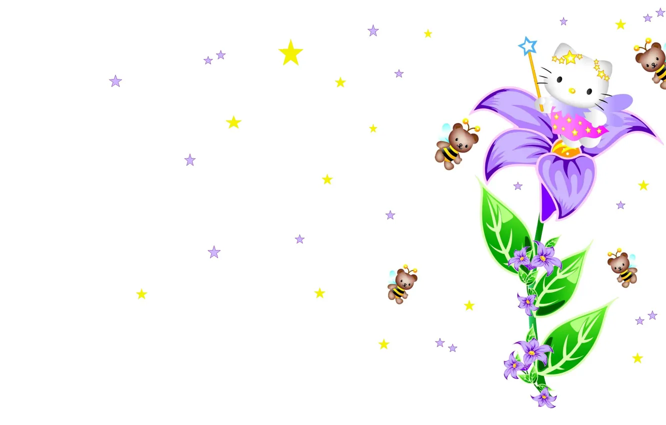 Фото обои арт, звёздочки, пчёлка, Hello Kitty, волшебная палочка, детская, кошечка