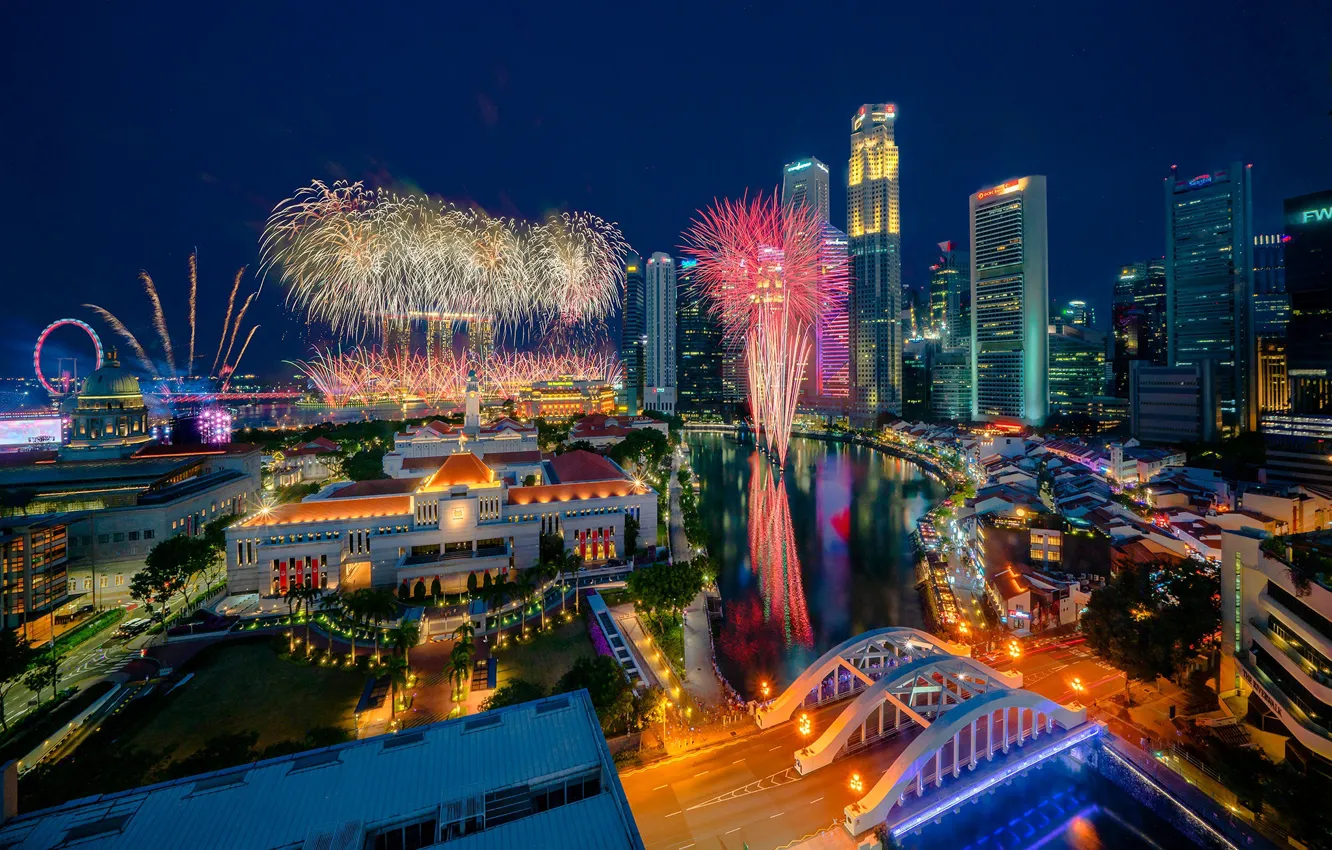 Фото обои огни, праздник, Азия, Сингапур