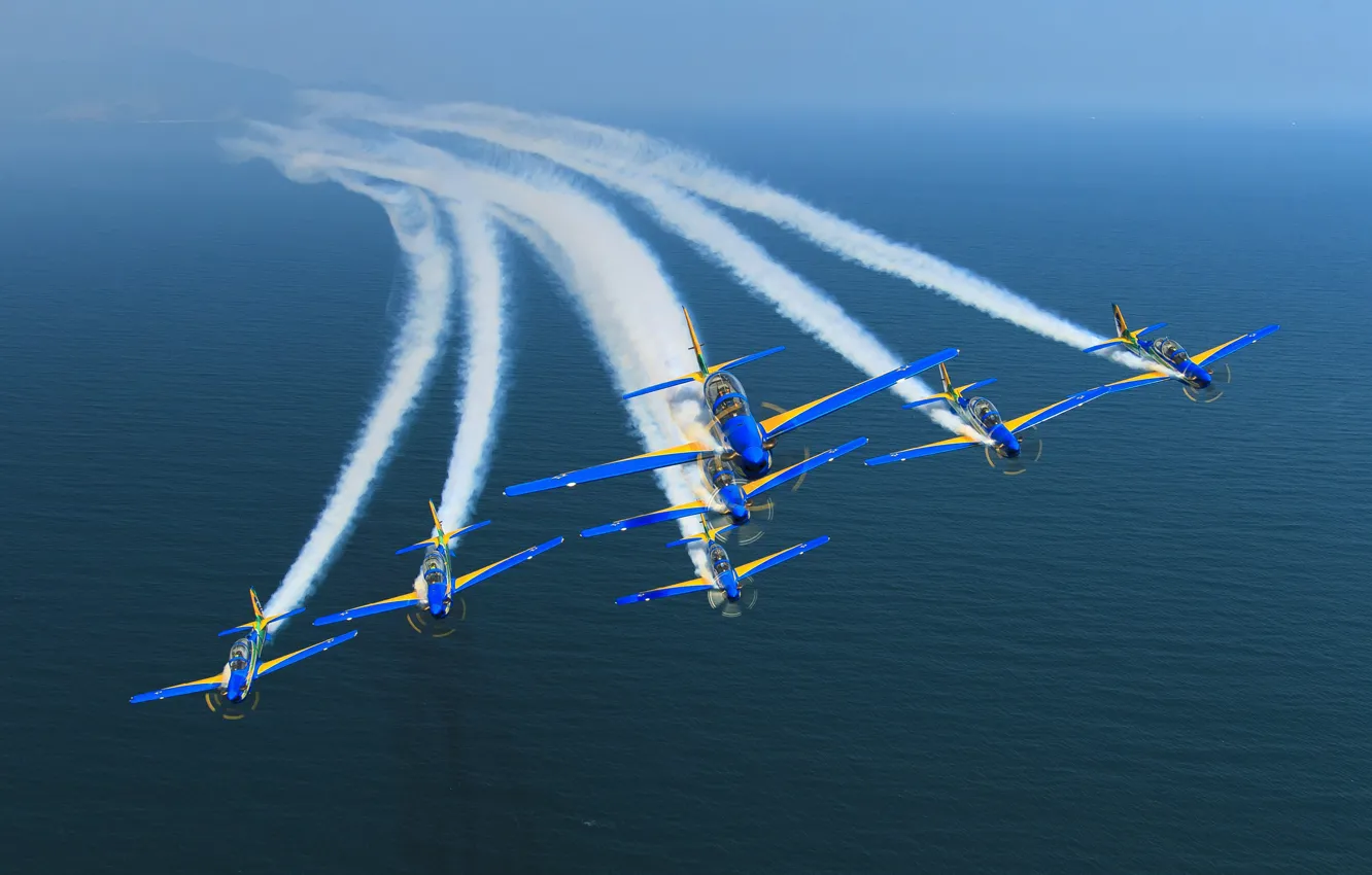 Фото обои море, дым, самолеты, Бразилия, Рио-де-Жанейро, FAB, Военно-воздушные силы Бразилии, ВВС Бразилии