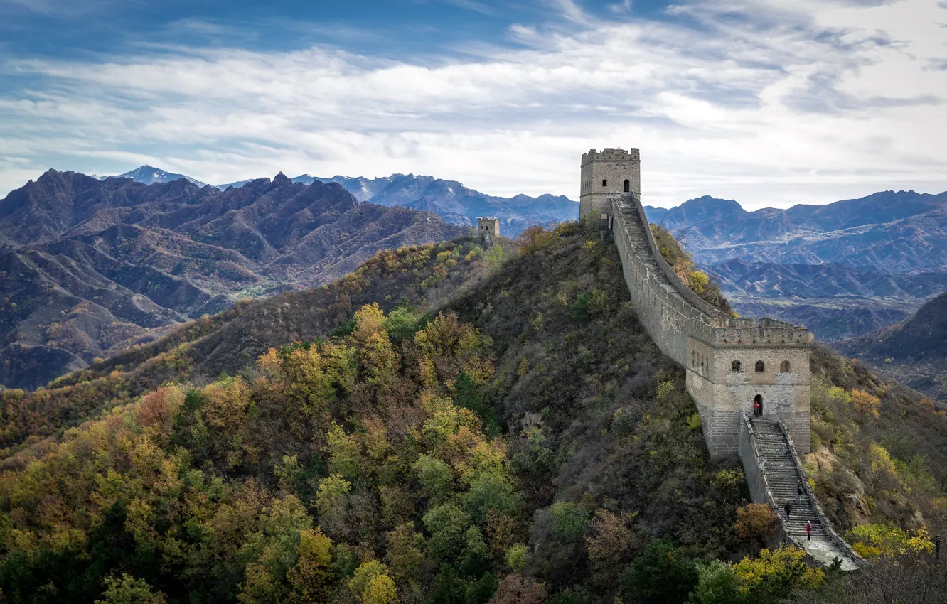 Фото обои China, sunny, Great Wall, Hebei, Jinshanling, windy and autumn day