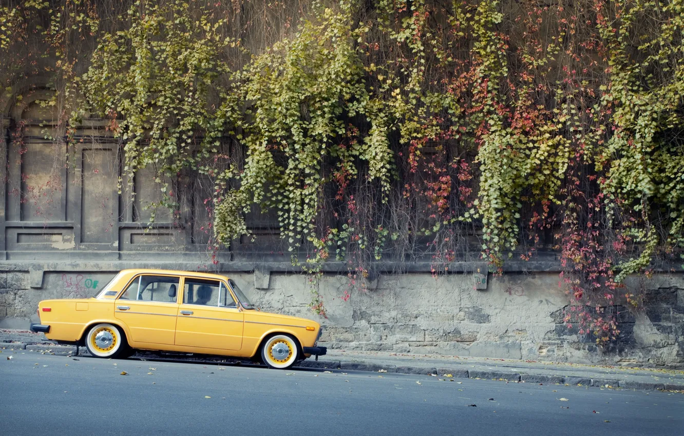 Фото обои дорога, фон, обои, Lada, желтая, vaz, лада, 2106