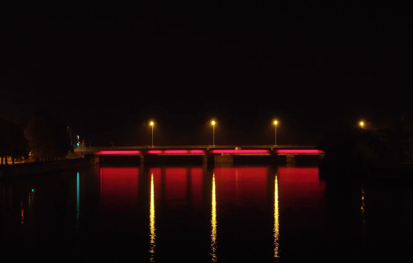 Фото обои Огни, Мост, Ночь