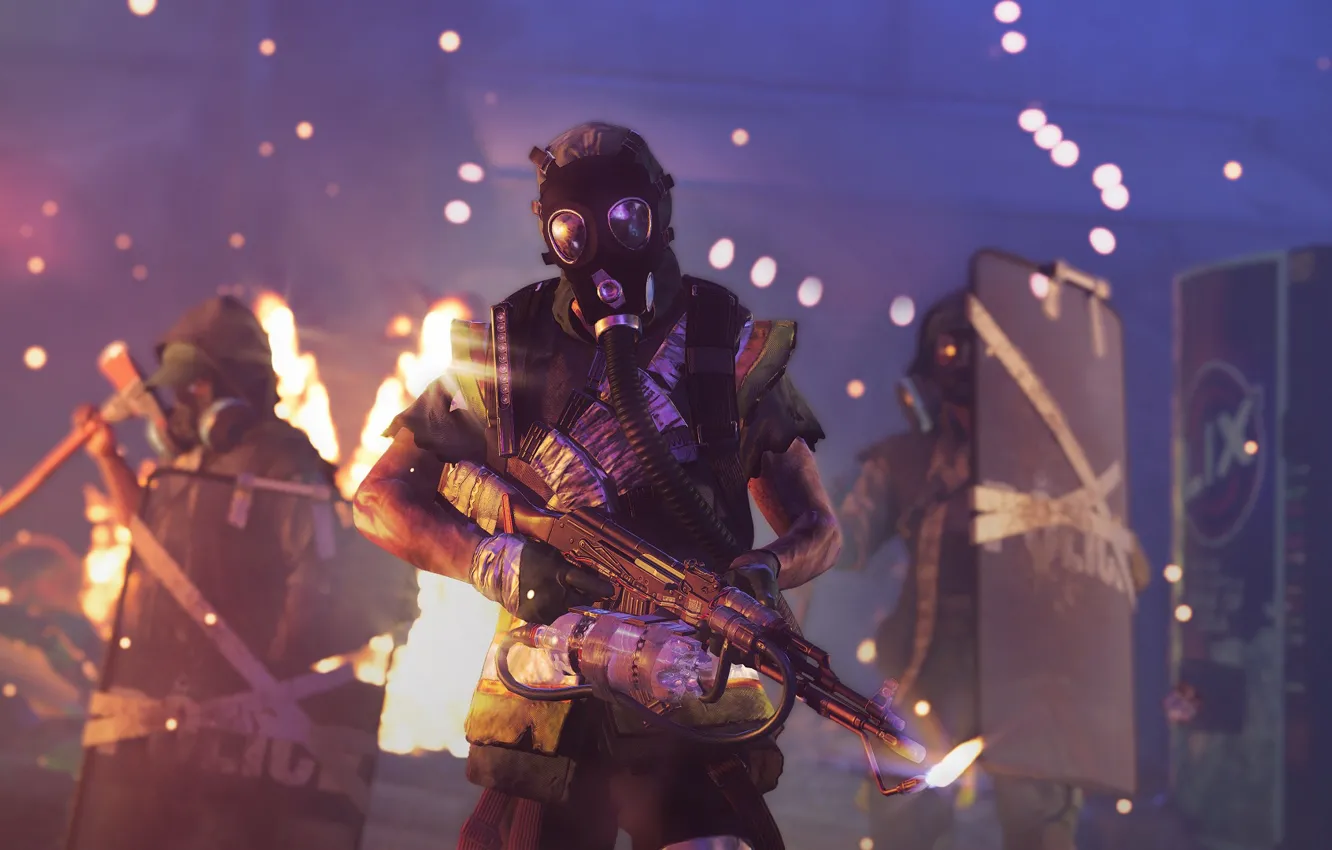 Фото обои оружие, солдаты, противогаз, Tom Clancy's The Division 2