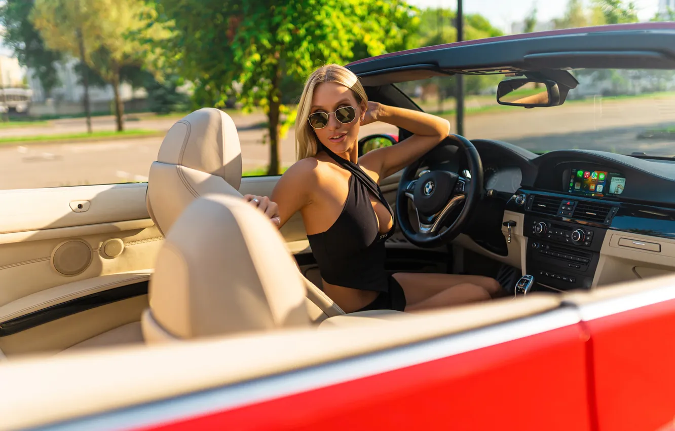 Фото обои car, girl, beautiful, model, blonde, sunglasses