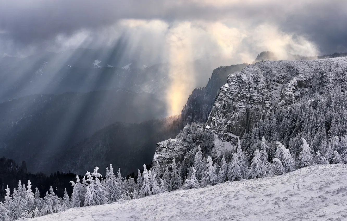 Фото обои зима, небо, гора