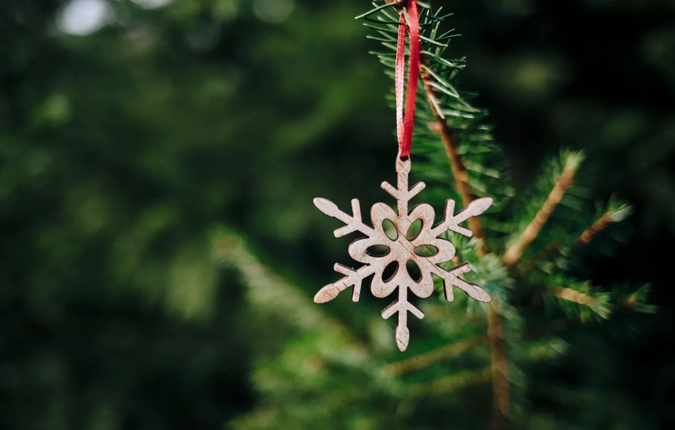 Фото обои макро, елка, Рождество, Новый год, christmas, vintage, снежинка, winter