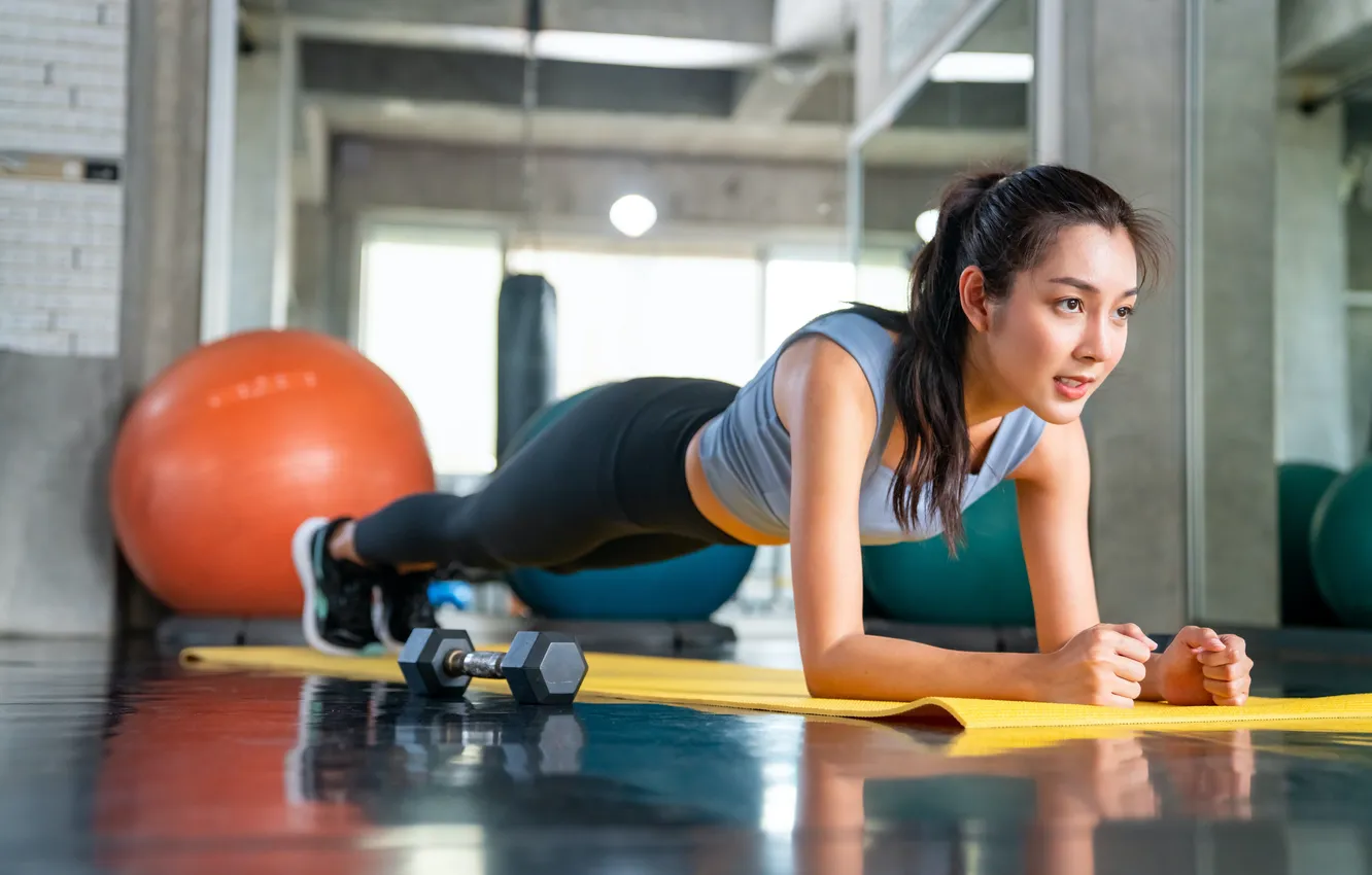 Фото обои girl, sports, fitness, exercises, plank