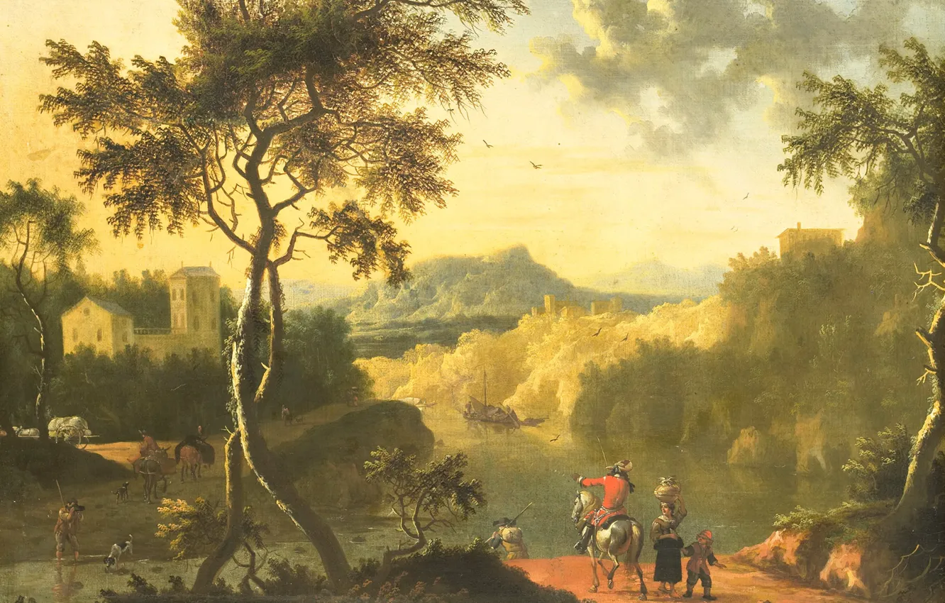 Фото обои масло, картина, Итальянский Пейзаж, Timotheus de Graef