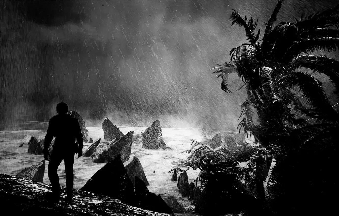 Фото обои шторм, стихия, Натан Дрейк, Uncharted 4