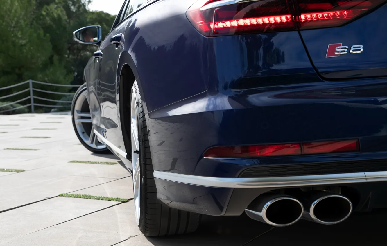 Фото обои синий, Audi, фара, седан, задняя часть, Audi A8, Audi S8, 2020