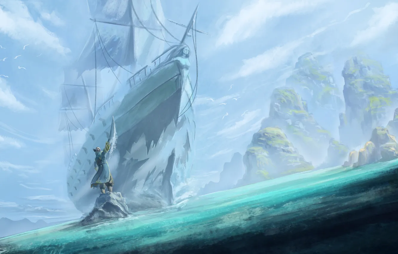 Фото обои море, корабль, арт, kunkka, dota 2, admiral