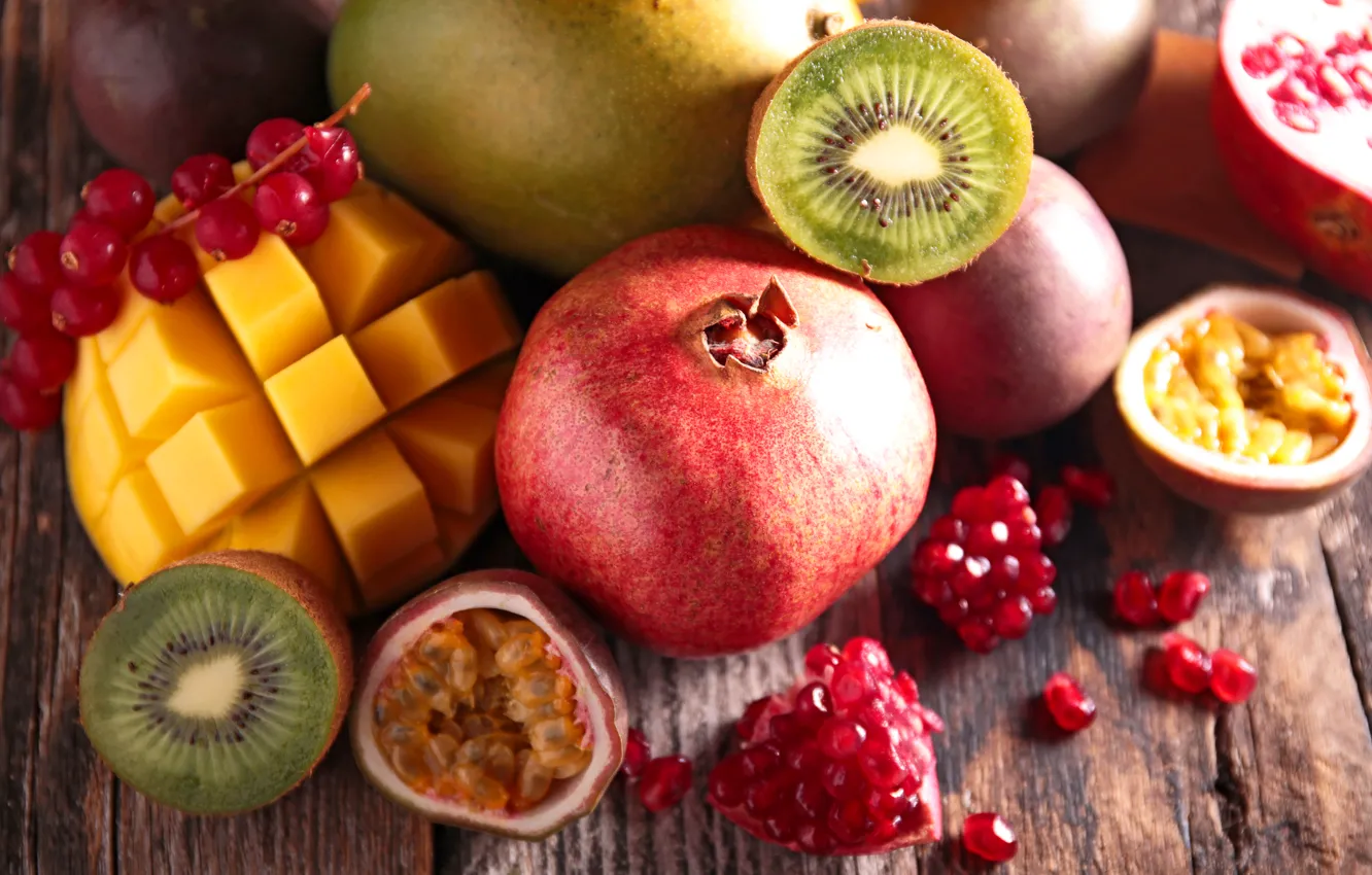 Фото обои киви, фрукты, манго, fruit, гранат, mango, маракуйя